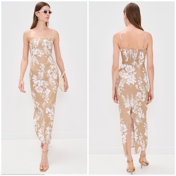 NWOT REFORMATION Frankie Floral Midi Linen Dress in Dune SZ US 2 - Picture 9 of 9